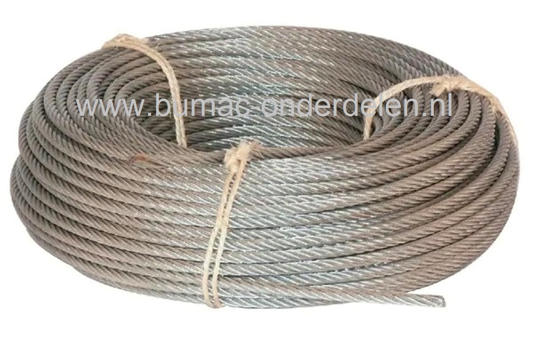 Staalkabel  6mm Verzinkt Constructie 6 met Touwkern, 19,6kN Draaiarm en Spanningsvrij Din 3055 Lierkabel, Remkabel