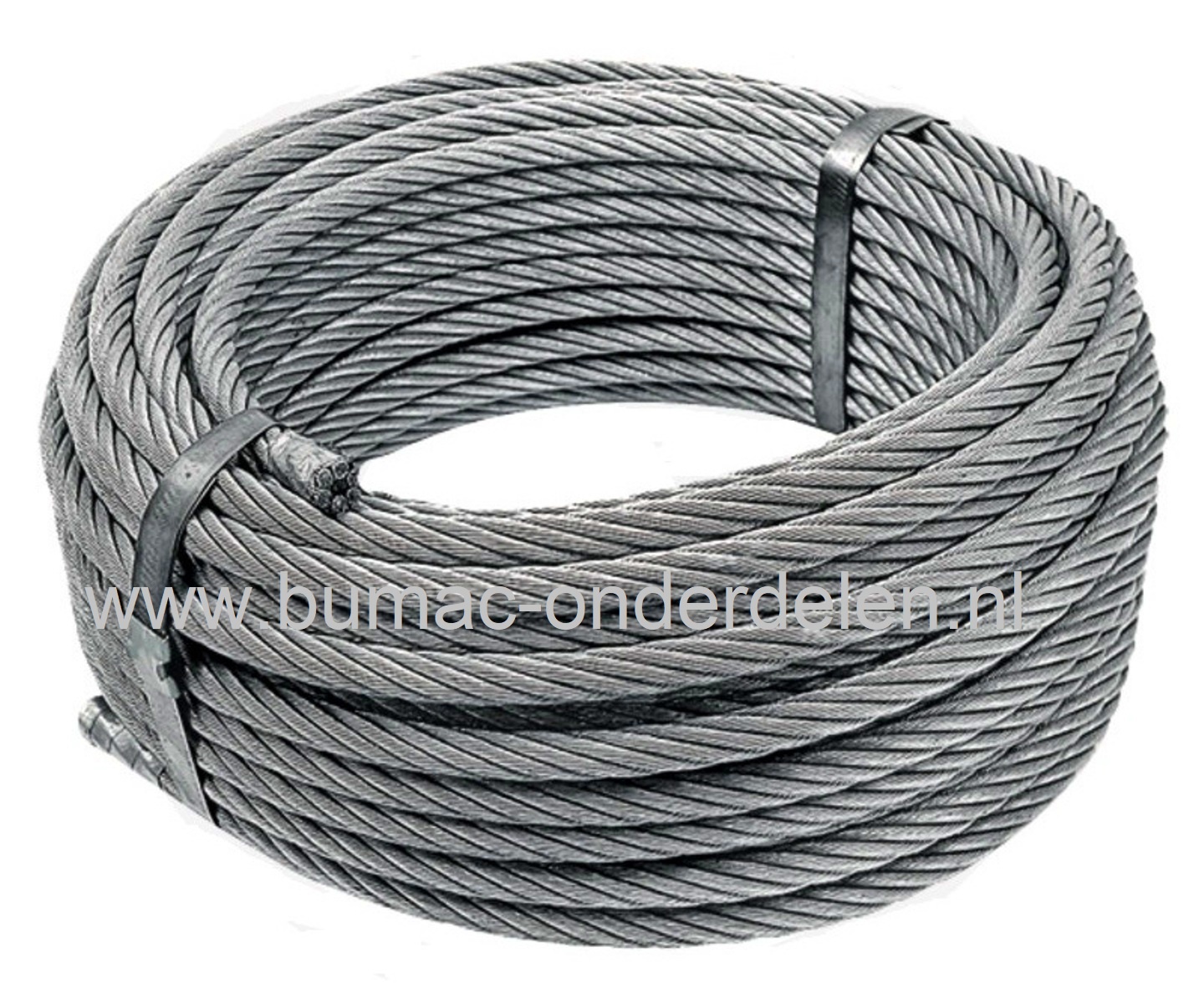 Staalkabel  8mm Verzinkt Constructie 6 met Touwkern, 34,8kN Draaiarm en Spanningsvrij Din 3055 Lierkabel, Remkabel