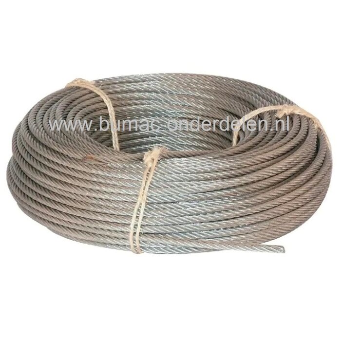 Staalkabel 10mm Verzinkt Constructie 6 met Touwkern, 48,2kN Draaiarm en Spanningsvrij Din 3055 Lierkabel, Remkabel