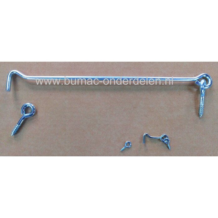 Windhaak 40 mm Vergrendelpen Ø 2,8 mm met Houtdraad Verzinkte Windhaak, Inclusief Schroefogen  Lange haak met Oogschroef,  Stormhaak, Deurhaak, Huis, Tuin, Bedrijf, Boot, Deuren, Ramen, Luiken, Meubels, Poort 40mm