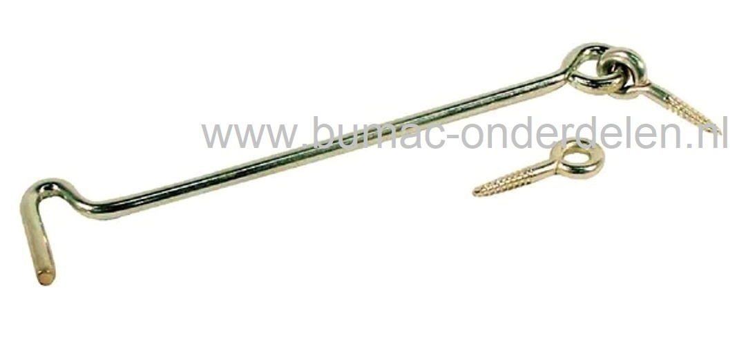 Windhaak 50 mm Vergrendelpen Ø 3,3 mm met Houtdraad Verzinkte Windhaak, Inclusief Schroefogen  Lange haak met Oogschroef,  Stormhaak, Deurhaak, Huis, Tuin, Bedrijf, Boot, Deuren, Ramen, Luiken, Meubels, Poort 50mm