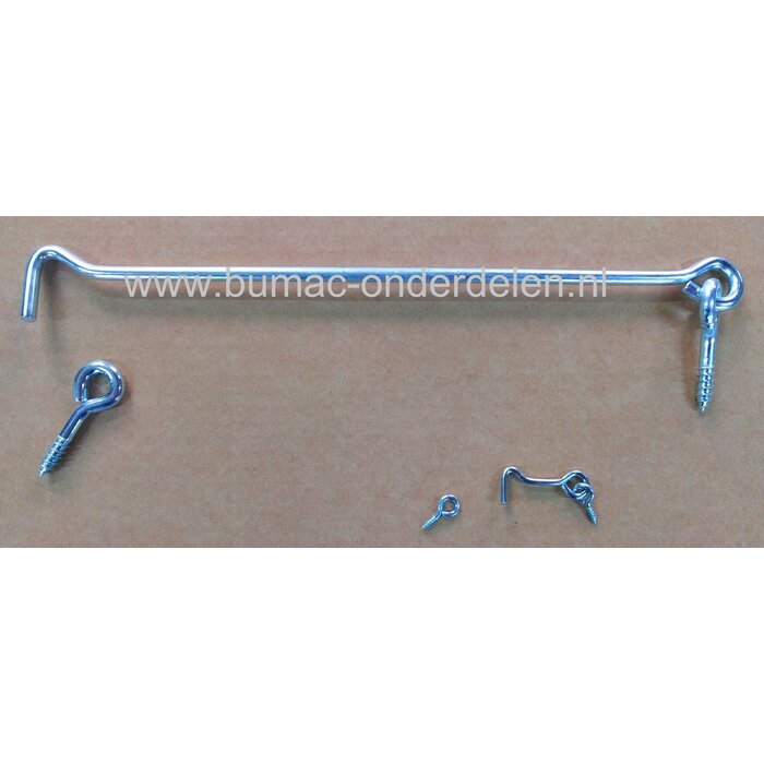 Windhaak 120 mm Vergrendelpen Ø 4 ,3mm met Houtdraad Verzinkte Windhaak, Inclusief Schroefogen  Lange haak met Oogschroef,  Stormhaak, Deurhaak, Huis, Tuin, Bedrijf, Boot, Deuren, Ramen, Luiken, Meubels, Poort 120mm