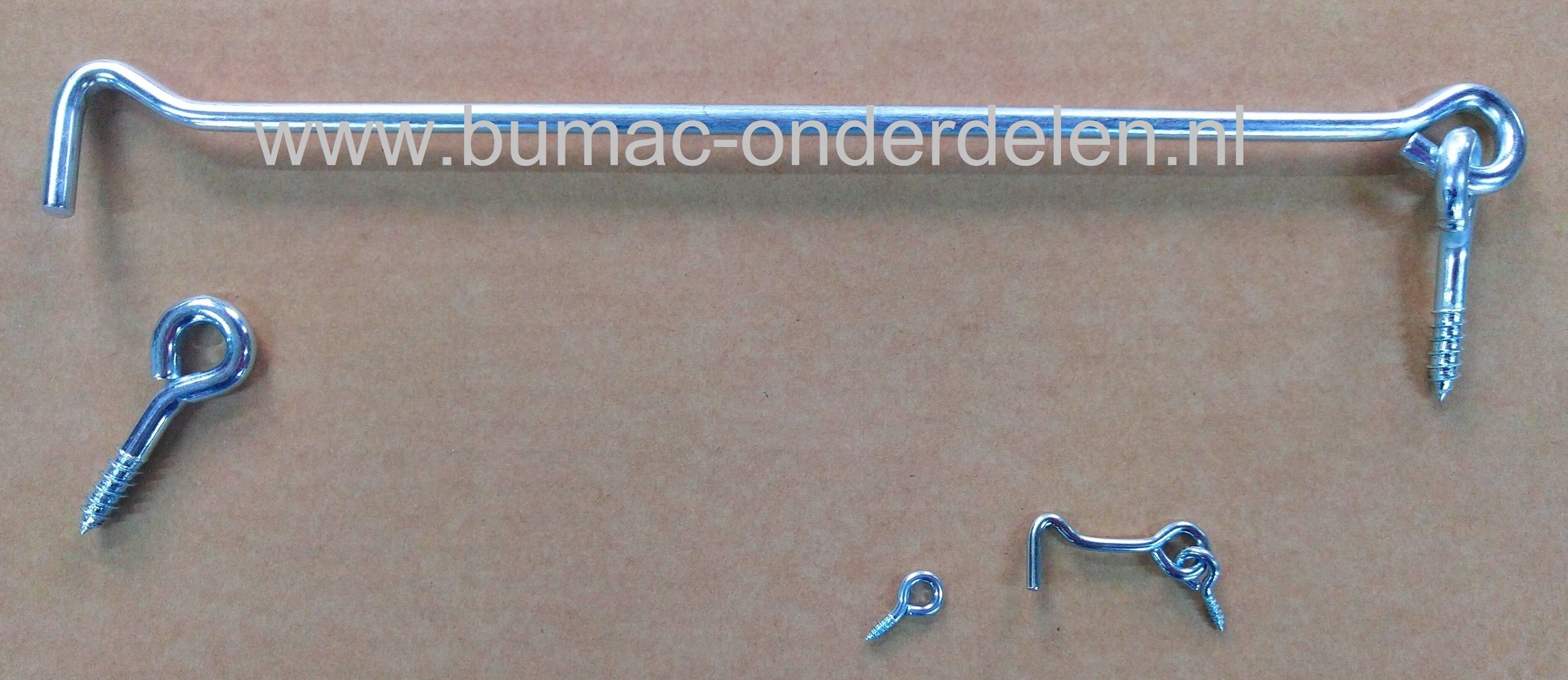 Windhaak 120 mm Vergrendelpen Ø 4 ,3mm met Houtdraad Verzinkte Windhaak, Inclusief Schroefogen  Lange haak met Oogschroef,  Stormhaak, Deurhaak, Huis, Tuin, Bedrijf, Boot, Deuren, Ramen, Luiken, Meubels, Poort 120mm