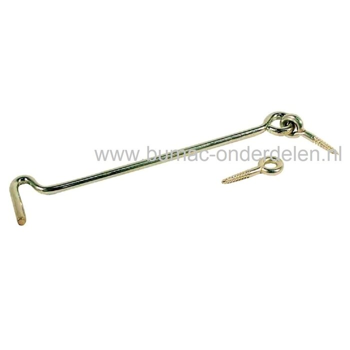 Windhaak 300 mm Vergrendelpen Ø 6mm met Houtdraad Verzinkte Windhaak, Inclusief Schroefogen  Lange haak met Oogschroef,  Stormhaak, Deurhaak, Huis, Tuin, Bedrijf, Boot, Deuren, Ramen, Luiken, Meubels, Poort 300mm