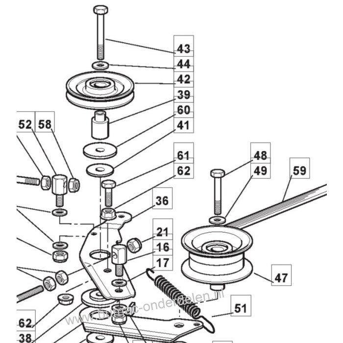 V snaar poelie voor Castel Garden, Stiga, Alpina, Mountfield Zitmaaier, Grasmachine, Spanpoelie, Drukpoelie voor 1228H, 1228M, CT125/72H, Estate Master, ET10/72H, Garden Combi, MF2211H, Skipper 72K, TC105/72. TC115/72, TC125/72