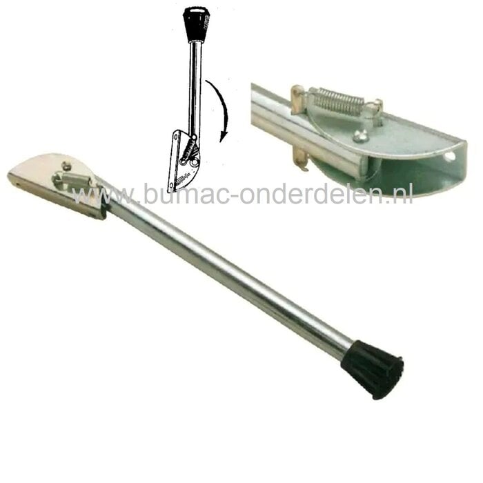 Deurvastzetter 160 mm Verzinkt met Zwarte Rubberen dop en twee Veren Deurvergrendeling Neerslaand model Voor bevestiging op de deur Sta-vast, verend, Voetbediening   Deurstopper 160mm