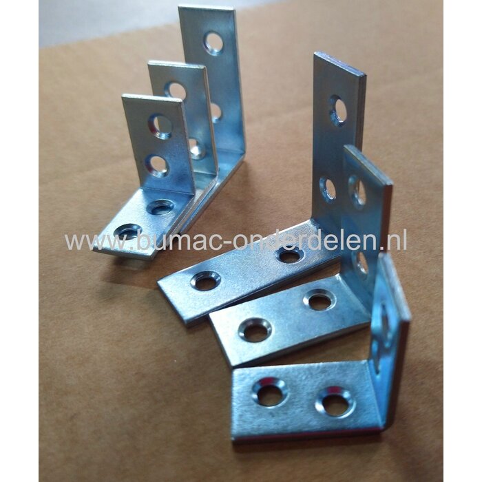 Stoelhoek 90º - 60x60x20x2mm Verzinkt  Een Stoelhoek is een goede manier om Haakse (Hout)verbindingen te maken.