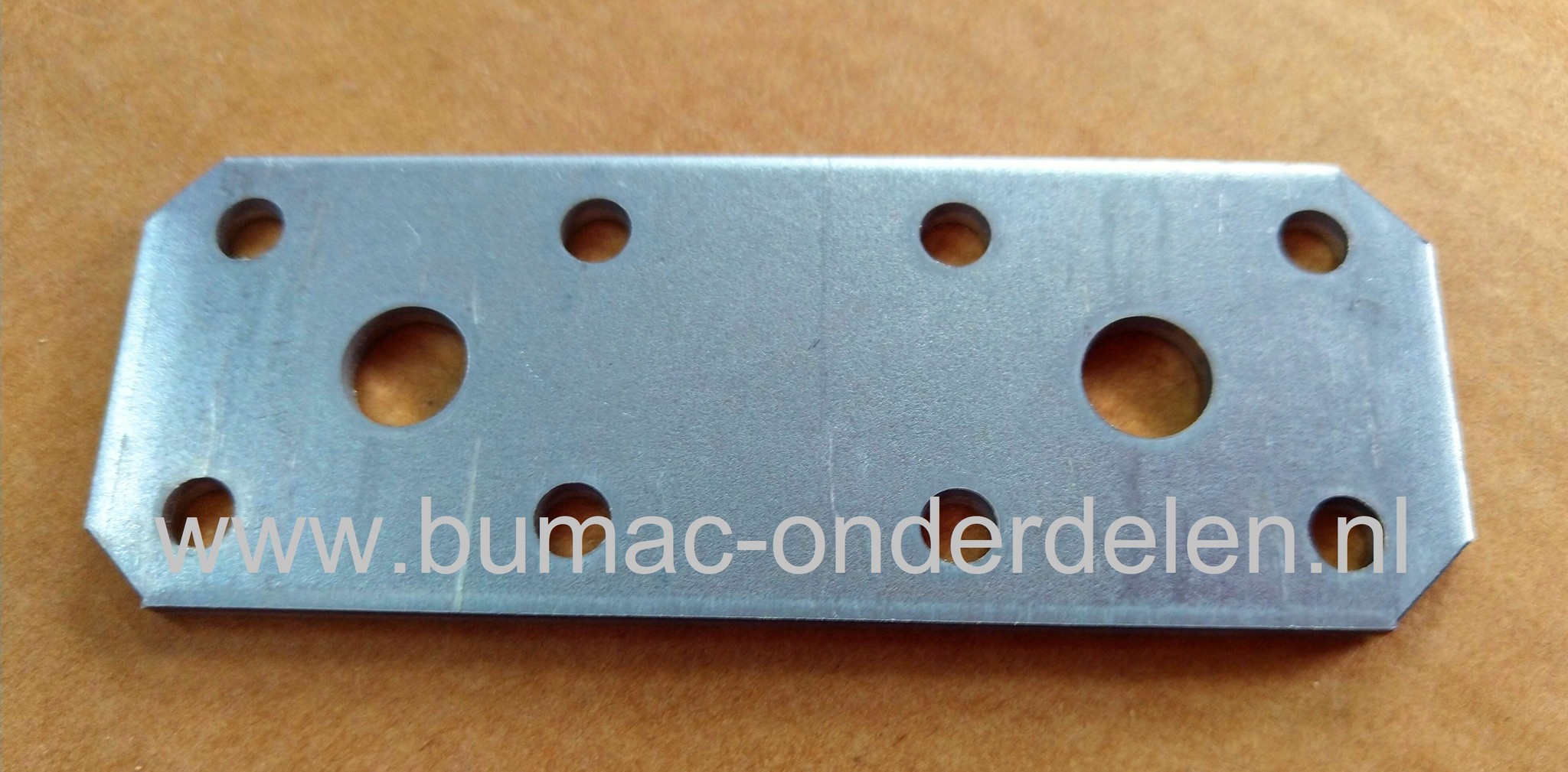 Verbindingsplaat 100x40x3 mm Verzinkt, Afgeronde Hoeken, Gevarieerd (Slob)Gatenpatroon Houten Balken en/of Regels vlak met elkaar te verbinden