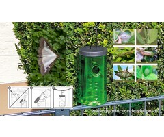 Buxusvlinderval, De dode mottencontainer is transparant waardoor inspectie van de 'vangst' eenvoudig is. Heeft een oppervlakte van 200 m2 (= een cirkel met een straal van 8 meter). De langdurige feromooncapsule is 3 maanden effectief. Het seksuele feromoo