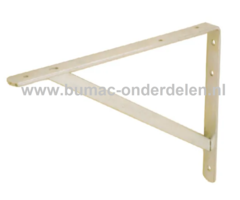 Verzinkte Plankdrager 200x300 mm met demontabele schoor met Montagegaten boven 6 mm, zijkant 8 mm Een plankendrager is een stalen verbindingsmiddel waardoor je een plank stevig aan de muur kunt bevestigen/monteren