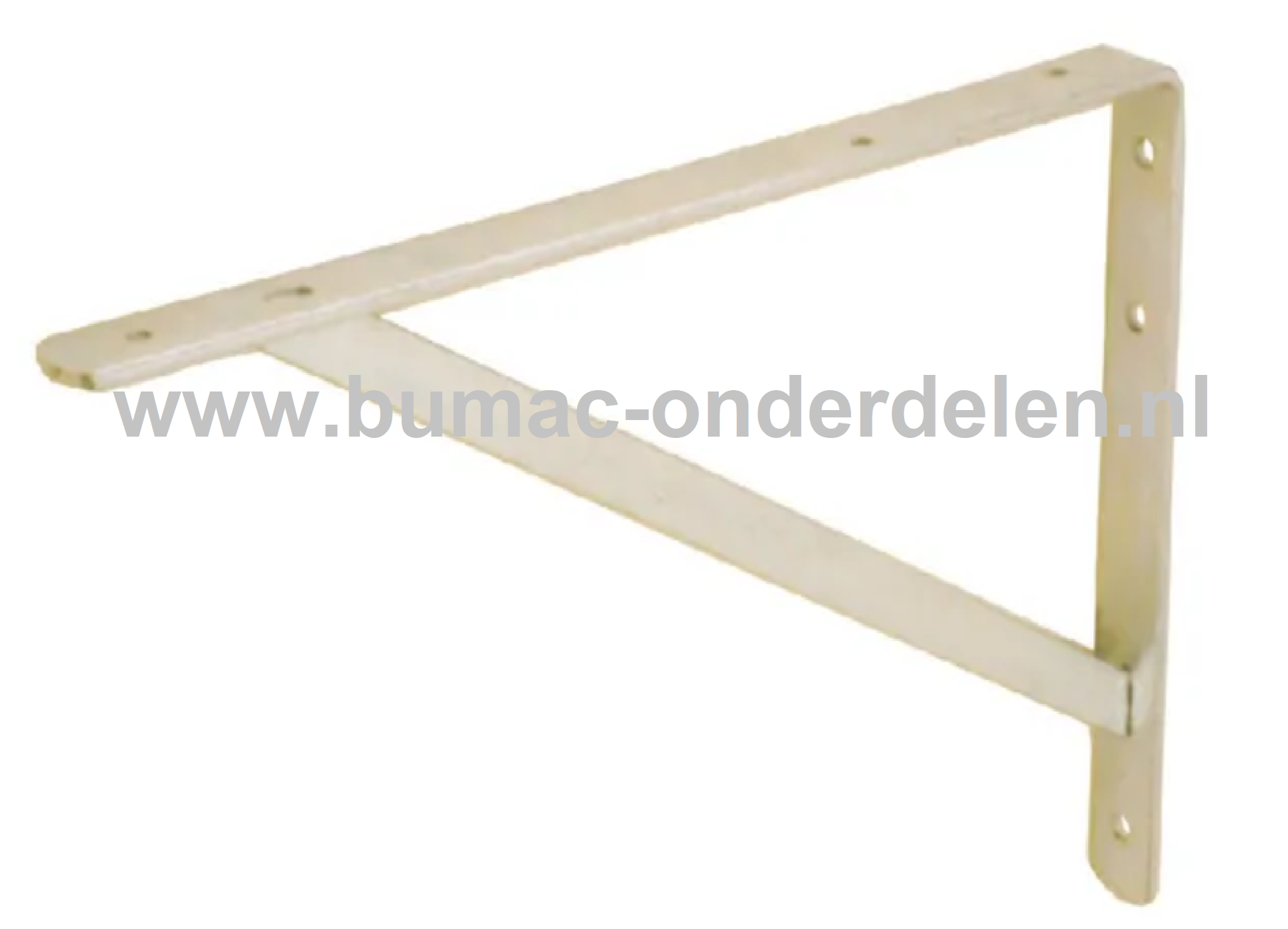 Verzinkte Plankdrager 200x300 mm met demontabele schoor met Montagegaten boven 6 mm, zijkant 8 mm Een plankendrager is een stalen verbindingsmiddel waardoor je een plank stevig aan de muur kunt bevestigen/monteren