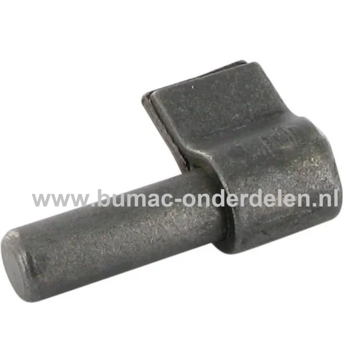 Aanlasduim  Ø 16 mm vervaardigd op een aanlasvoetje om te lassen op een metalen hekwerk/stijl De ronde pen is waar de heng in wordt gehangen Aanlasduim, Pen, Duim, Haak, Poorten, Hekwerk onderdeel