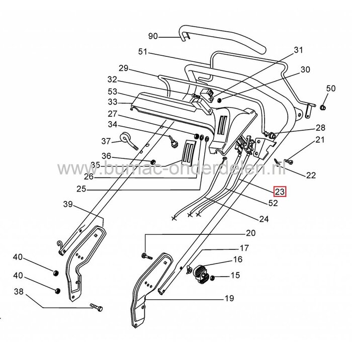 Gaskabel voor oa NP534 van Castelgarden - Alpina - Stiga - Mountfield, Grasmaaier - Benzinemaaier - Loopmaaier met Briggs and Stratton Motor