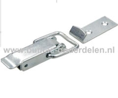 Eierkistsluiting 110 mm Verzinkt Hang- en sluitwerk waarmee kisten en transport kisten stevig en gemakkelijk af te sluiten zijn Gemakkelijk te monteren op een vlakke ondergrond Eierkistsluiting, Sluiting, Kistsluiting, Kisten, Haak, Slothaak