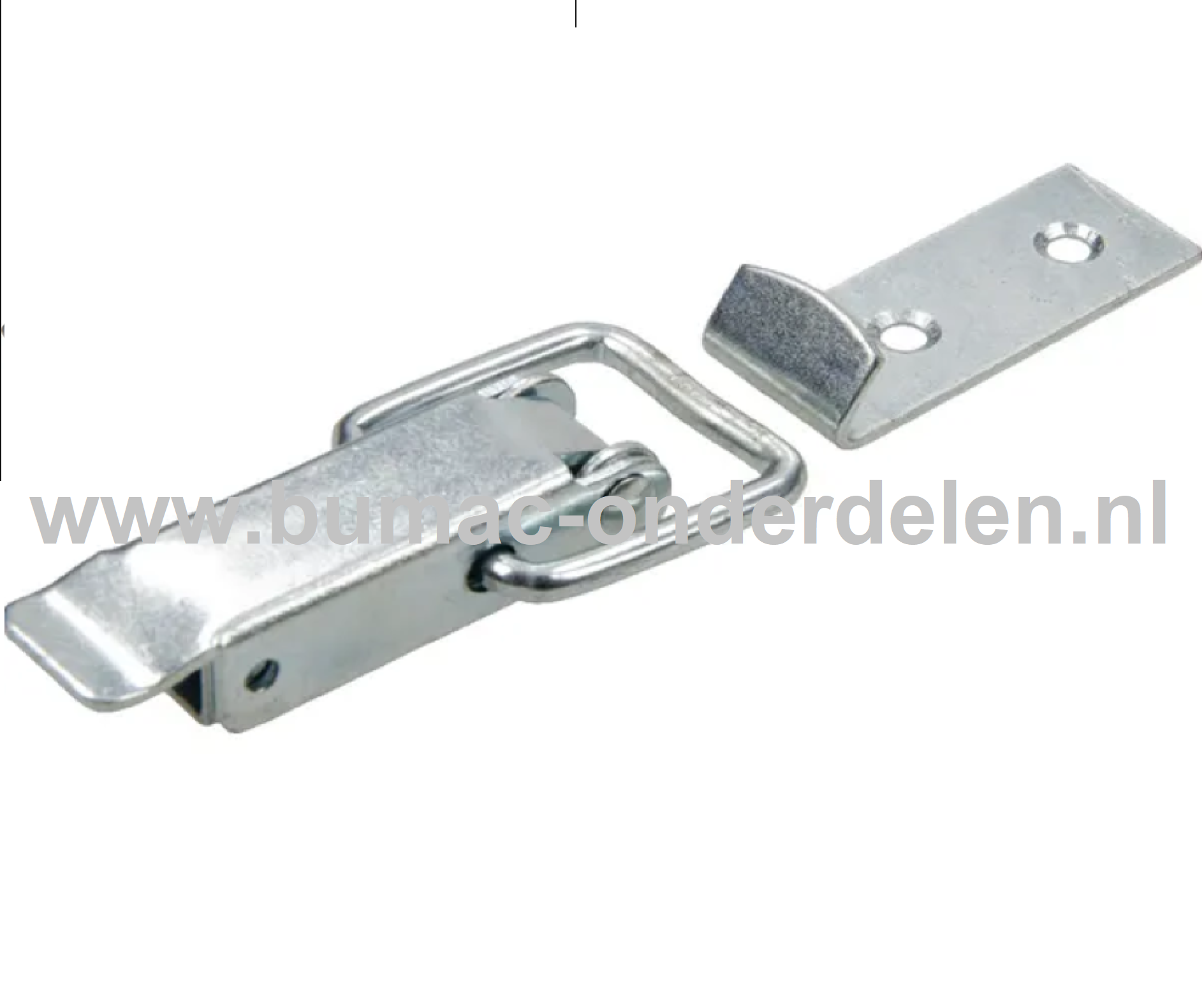 Eierkistsluiting 110 mm Verzinkt Hang- en sluitwerk waarmee kisten en transport kisten stevig en gemakkelijk af te sluiten zijn Gemakkelijk te monteren op een vlakke ondergrond Eierkistsluiting, Sluiting, Kistsluiting, Kisten, Haak, Slothaak