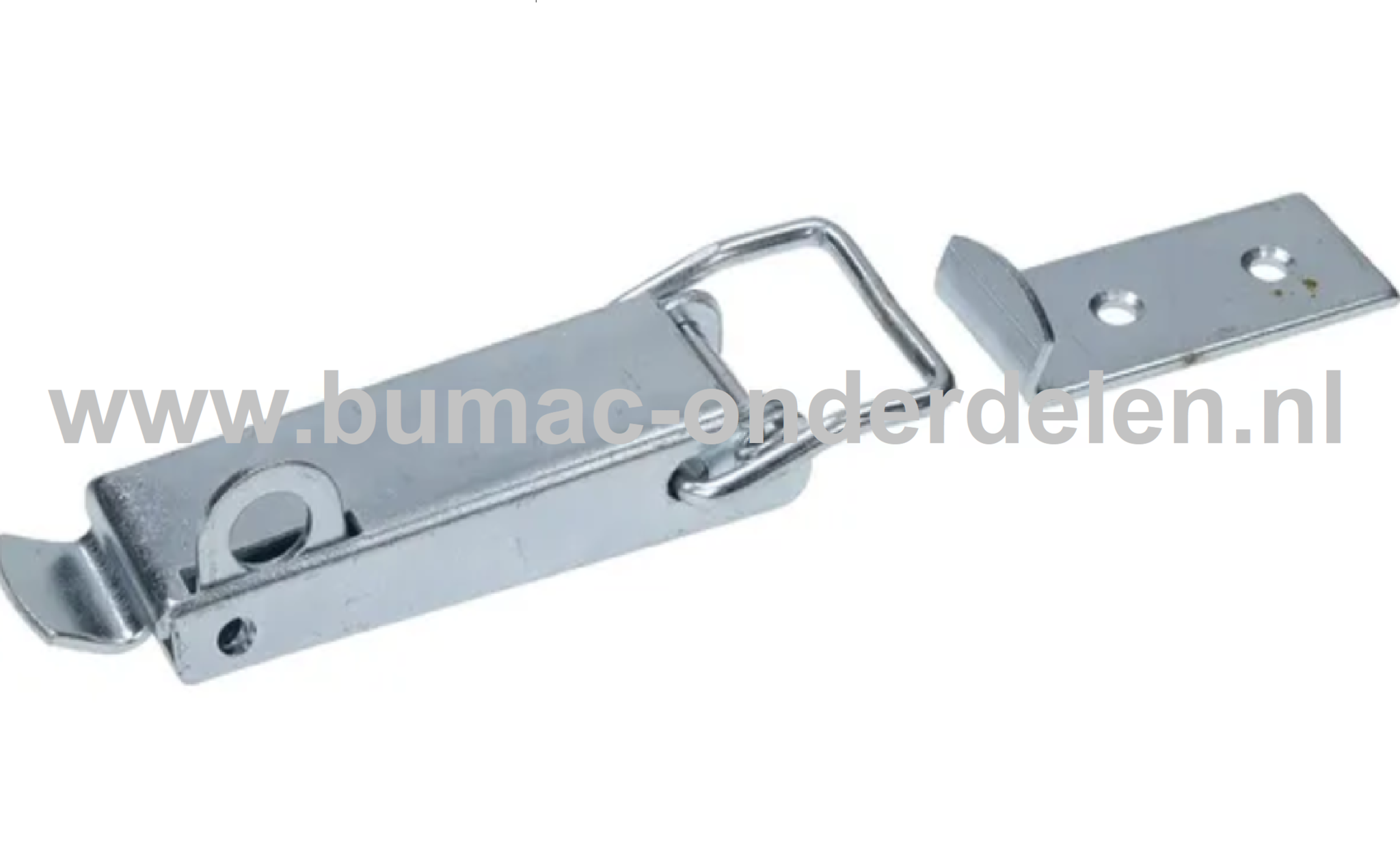 Eierkistsluiting met slothaak 110 mm Verzinkt Hang- en sluitwerk waarmee kisten en transport kisten stevig en gemakkelijk af te sluiten zijn Gemakkelijk te monteren op een vlakke ondergrond Eierkistsluiting, Sluiting, Kistsluiting, Kisten, Haak, Slothaak