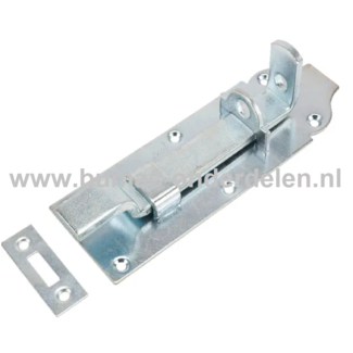 Slotschuif gebogen 140x55 mm Verzinkt en slotschuif is een schuifmechanisme om een deur te vergrendelen Door het slotoog wat de slotschuif heeft kan je de slotschuif met een slot vergrendelen De schuif bestaat uit een gebogen vierkante pen Slotschuif, Sch