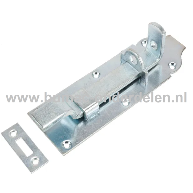 Slotschuif gebogen 140x55 mm Verzinkt en slotschuif is een schuifmechanisme om een deur te vergrendelen Door het slotoog wat de slotschuif heeft kan je de slotschuif met een slot vergrendelen De schuif bestaat uit een gebogen vierkante pen Slotschuif, Sch