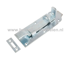 Slotschuif gebogen 160x65 mm Verzinkt en slotschuif is een schuifmechanisme om een deur te vergrendelen Door het slotoog wat de slotschuif heeft kan je de slotschuif met een slot vergrendelen De schuif bestaat uit een gebogen vierkante pen Slotschuif, Sch