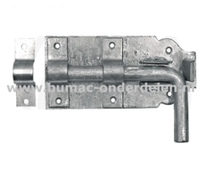 Stalgrendel 160 mm Een stalgrendel is een schuifmechanisme om een staldeur te vergrendelen De schuif bestaat uit een ronde pen Grendel, Schuif, Pen, Afsluitbout, Stal, Deuren, Deur sluiter, Hang- en sluitwerk