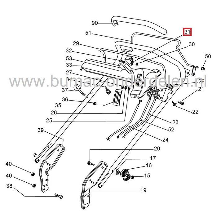Knop voor Gashendel - Versnellingshendel Castel Garden NP534, NP534TR, NP534TRE, NP534TR3S, F72, Garden Combi - Stiga Estate Master - Mountfield 1228 Zitmaaiers en Grasmaaiers