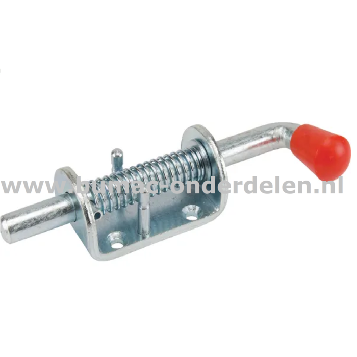 Grendel met veer Pen diameter 16 mm Voor Poorten, Deuren, Hekken en Aanhangers Een grendel is een schuifmechanisme om een deur, poort en hek te vergrendelen Door de Veer sluit de grendel stevig af De schuif bestaat uit een ronde pen Grendel, Schuif, Pen