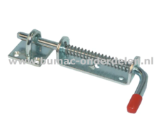 Grendel met veer + haak Pen diameter 13 mm Voor Poorten, Deuren, Hekken en Aanhangers Een grendel is een schuifmechanisme om een deur, poort en hek te vergrendelen Door de Veer sluit de grendel stevig af De schuif bestaat uit een ronde pen Grendel, Schuif