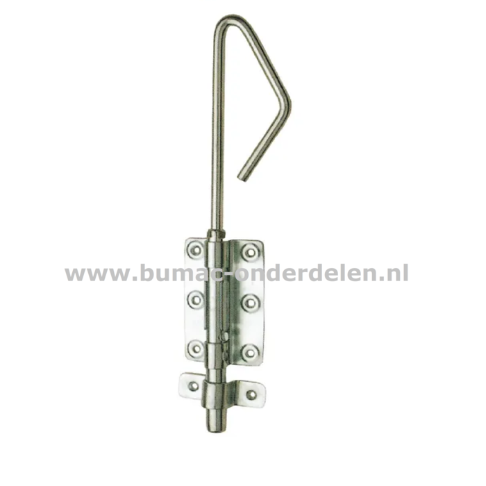 Staartgrendel 320 mm Verzinkt Pendiameter 15 mm Voor Poorten, Deuren en Hekwerken Een Staartgrendel is een schuifmechanisme om een deur/poort te vergrendelen Door de staart aan de grendel is de schuif gemakkelijk voor grote deuren/poorten af te sluiten De