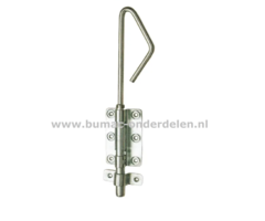 Staartgrendel 400 mm Verzinkt Pendiameter 15 mm Voor Poorten, Deuren en Hekwerken Een Staartgrendel is een schuifmechanisme om een deur/poort te vergrendelen Door de staart aan de grendel is de schuif gemakkelijk voor grote deuren/poorten af te sluiten De