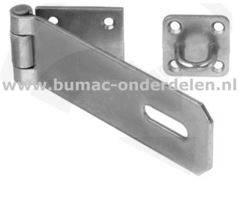 Kistoveral met oog op plaat 120 x 35 mm Hang- en sluitwerk waarmee kisten en transport kisten stevig en gemakkelijk af te sluiten zijn met een hangslot Gemakkelijk te monteren op een vlakke ondergrond Kistoveral, Sluiting, Kist sluiting, Kisten, Haak, Slo