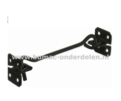 Deurhaak 150 mm Voor Deur, Poort, Raam en Tuinhek Een Deurhaak is een Hang -en Sluitwerk om deuren, poorten, ramen of tuinhekken in een vaste positie te houden Door de haak op de ene plaat en het oog op de andere plaat zorg je ervoor dat de deur, poort, r