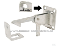 Grendelhaak 120x50 mm Een Grendelhaak is een Hang -en Sluitwerk om deuren, poorten, stallen en hekken in een vaste positie te houden Door de haak op de ene plaat en het oog op de andere plaat zorg je ervoor dat de deur, poort, stal, hek open blijft staan