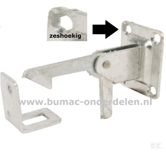 Grendelhaak 120x50 mm Een Grendelhaak is een Hang -en Sluitwerk om deuren, poorten, stallen en hekken in een vaste positie te houden Door de haak op de ene plaat en het oog op de andere plaat zorg je ervoor dat de deur, poort, stal, hek open blijft staan