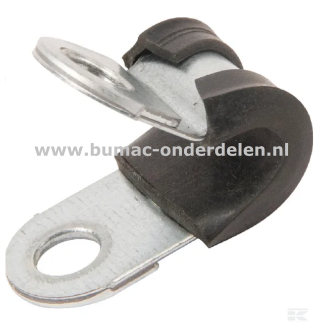 Leidingklem 12 mm Verzinkt Deze klemmen worden onder ander gebruikt voor het klemmen van Buizen, PVC buizen, Leidingen, Slangen, Kabels met een diameter van 12 mm Door de rubberen inleg zorgt de klem voor trilling demping en functioneert als bescherming v