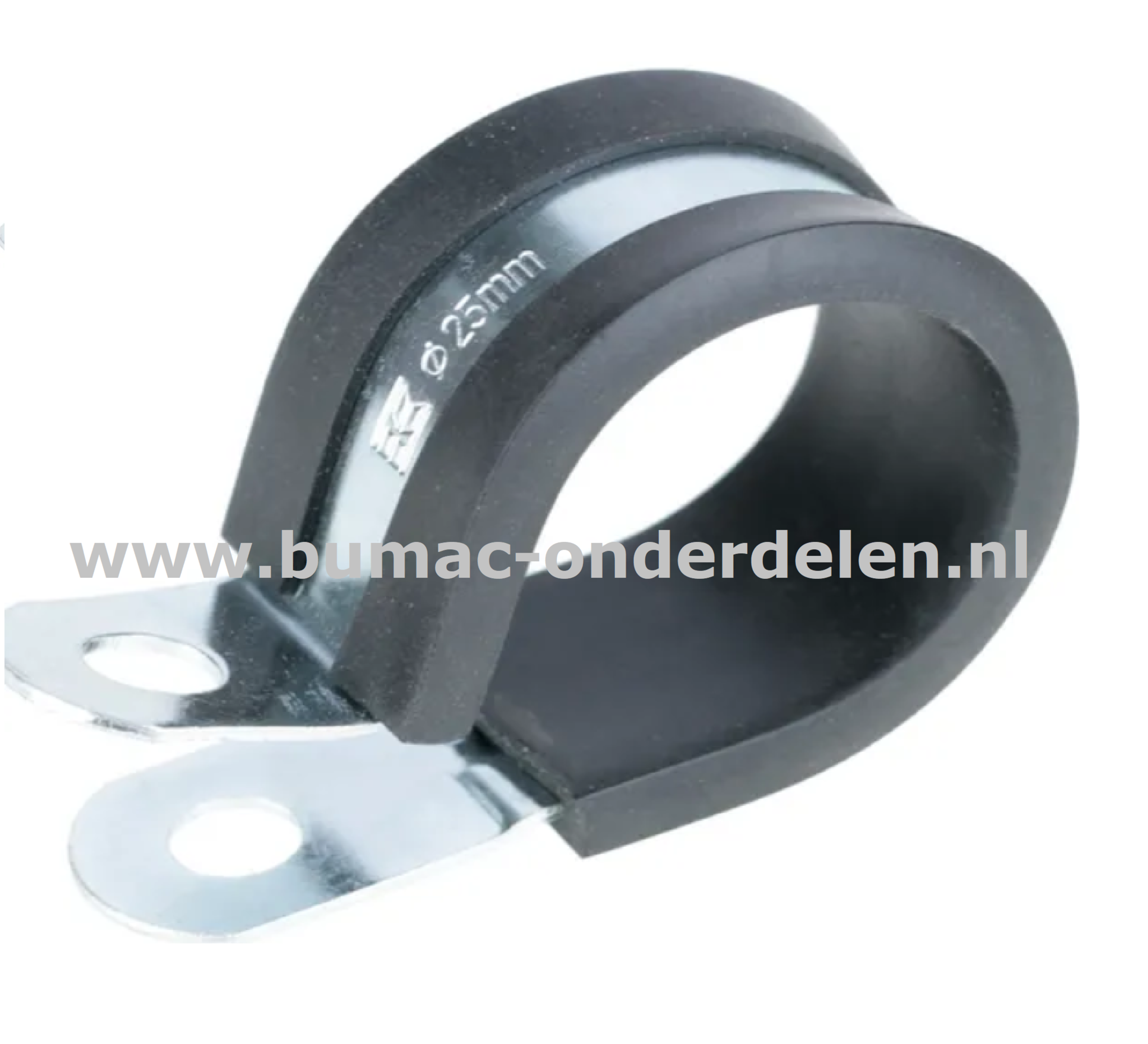 Leidingklem 18 mm Verzinkte klem voor PVC buizen, Kabels, Ø 18 mm, rubberen inleg trilling demping, functioneert, bescherming, Zitmaaier, Trekker, Shovel, Minikraan, Hydrauliekslang, Brandstofslang, Clip, Beugel, Buisbeugel, Koper, IJzer