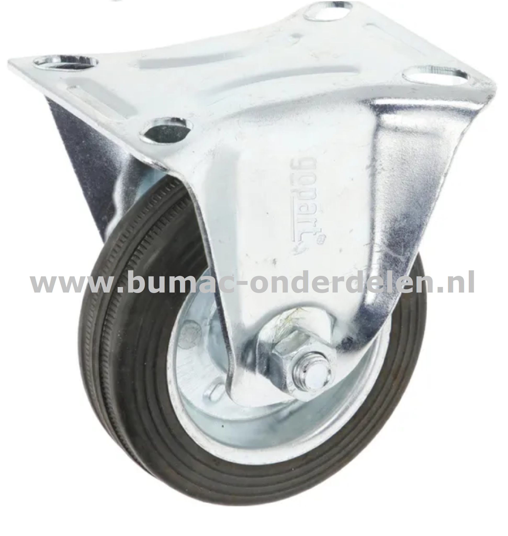 Bokwiel 75 mm met  stalenrollager Een Bokwiel is een wiel dat bewegingen naar voren en achter kan uitvoeren De Bokwielen hebben een massieve zwarte rubberband De wielkern is gemaakt van geperst plaatstaal en voorzien van een stalen rollager Bokwiel, Wiel