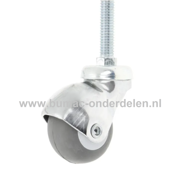 Zwenkwiel met M10 Draadeind Voor Stoelen en Apparatuur Een Zwenkwiel is een wiel dat bewegingen naar alle kanten kan uitvoeren De Zwenkwielen hebben een massieve zwarte rubberband De wielkern is gemaakt van geperst plaatstaal en voorzien van een stalen ro