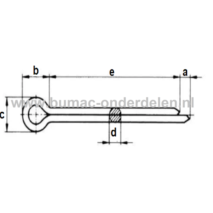 Splitpen 6,3x50 mm Een splitpen is een stalen pen wat bestaat uit een knop en twee parallelle staven die loodrecht op de knop staan voor Aanhanger, Kunstmeststrooier,  Beluchter, Ontmosser, Grasveger, Tuinwals, Zitmaaier, Frontmaaier, Tuintrekker, Skelte