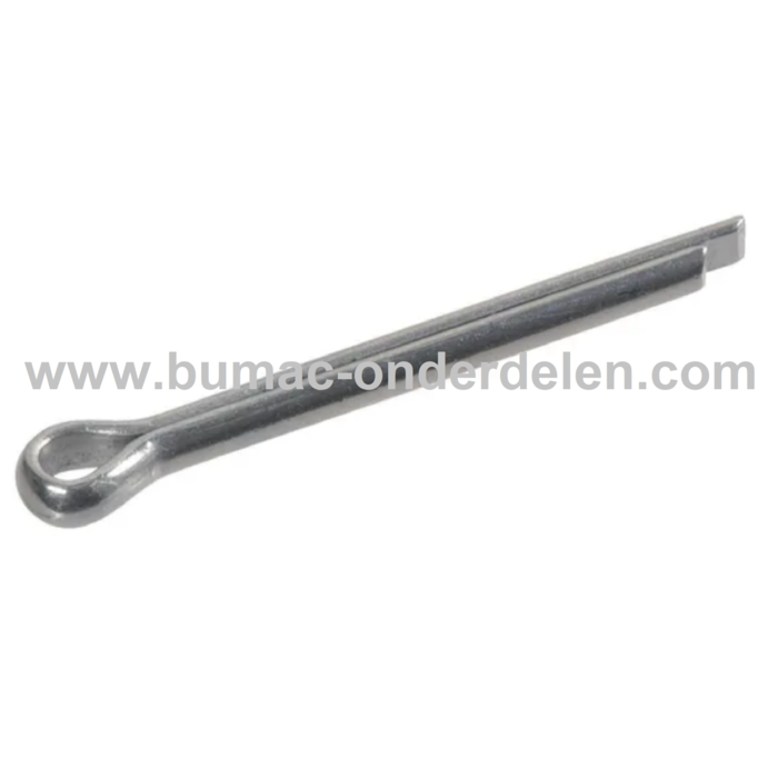 Splitpen 6,3x100 mm Een splitpen is een stalen pen wat bestaat uit een knop en twee parallelle staven die loodrecht op de knop staan voor Aanhanger, Kunstmeststrooier,  Beluchter, Ontmosser, Grasveger, Tuinwals, Zitmaaier, Frontmaaier, Tuintrekker, Skelte