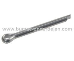 Splitpen 2x45 mm Een splitpen is een stalen pen wat bestaat uit een knop en twee parallelle staven die loodrecht op de knop staan voor Aanhanger, Kunstmeststrooier,  Beluchter, Ontmosser, Grasveger, Tuinwals, Zitmaaier, Frontmaaier, Tuintrekker, Skelte