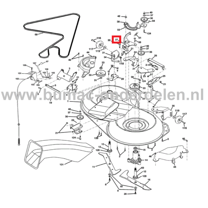 Steun voor Spanarm voor Zitmaaiers  HUSQVARNA, JONSERED, MCCULLOCH, PARTNER voor CT150, CT160, CTH150, CTH160, CTH170, CTH172, CTH180, CTH182, CTH192, CTH200, CTH210, CTH2542, ICT15, ICT16A, ICT17A, ICT81 ICT19A, LT2117CMA, LT2118CMA, LT2119CMA, LT2120CMA