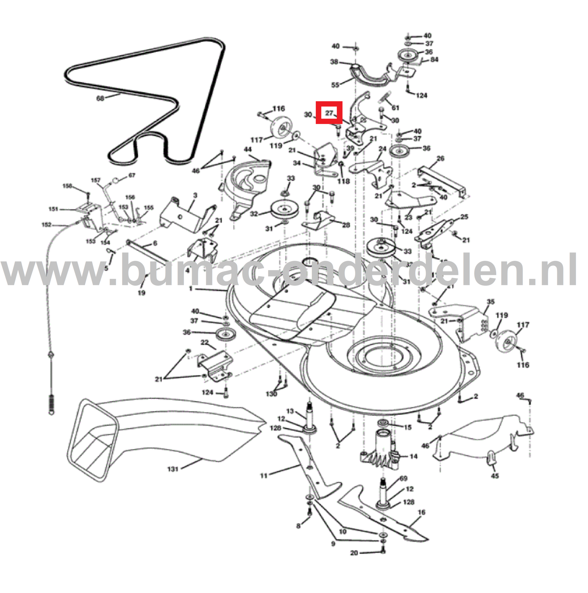Steun voor Spanarm voor Zitmaaiers  HUSQVARNA, JONSERED, MCCULLOCH, PARTNER voor CT150, CT160, CTH150, CTH160, CTH170, CTH172, CTH180, CTH182, CTH192, CTH200, CTH210, CTH2542, ICT15, ICT16A, ICT17A, ICT81 ICT19A, LT2117CMA, LT2118CMA, LT2119CMA, LT2120CMA