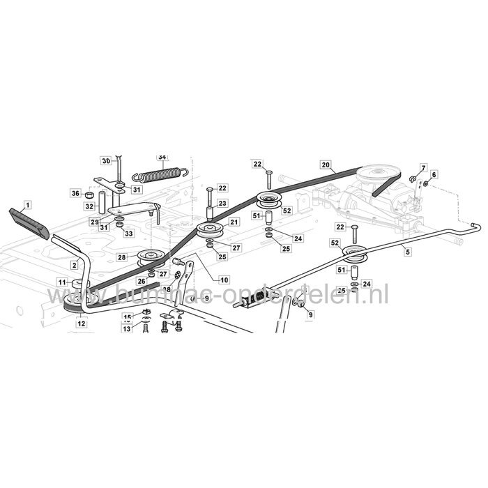 V snaar voor Aandrijving van de Hydrostaat - Versnellingsbak bij Stiga - Castel Garden - Mountfield - Zitmaaiers - Frontmaaiers, Estate Basic, Tornado, Collector, Senator, SC 9241, ST 10216 H