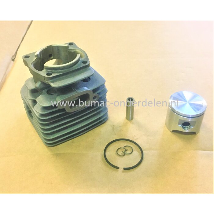Cilinderset Ø 42 mm voor Husqvarna 343/F/FR/FRM/R, 345FX/FXT/R/RX, Jonsered BC2145, CC2145, FC2145/S/W Bosmaaier, Bermmaaier, Motorzeis, Cylinder Compleet met Zuiger, Zuigerveer, Pistonpen, Borgclips voor Electrolux Trimmer, onderdeel