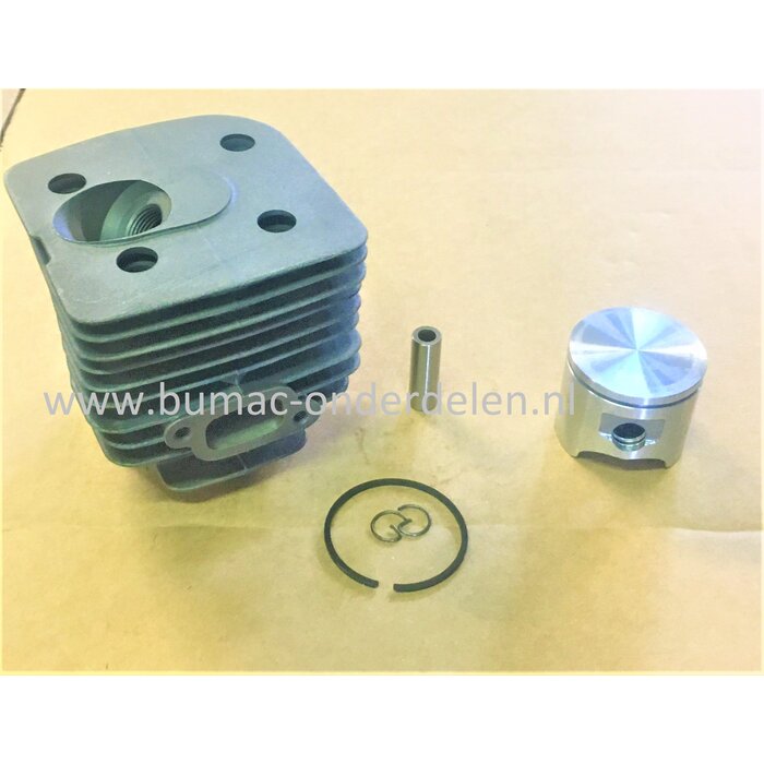 Cilinderset Ø 42 mm voor Husqvarna 343/F/FR/FRM/R, 345FX/FXT/R/RX, Jonsered BC2145, CC2145, FC2145/S/W Bosmaaier, Bermmaaier, Motorzeis, Cylinder Compleet met Zuiger, Zuigerveer, Pistonpen, Borgclips voor Electrolux Trimmer, onderdeel