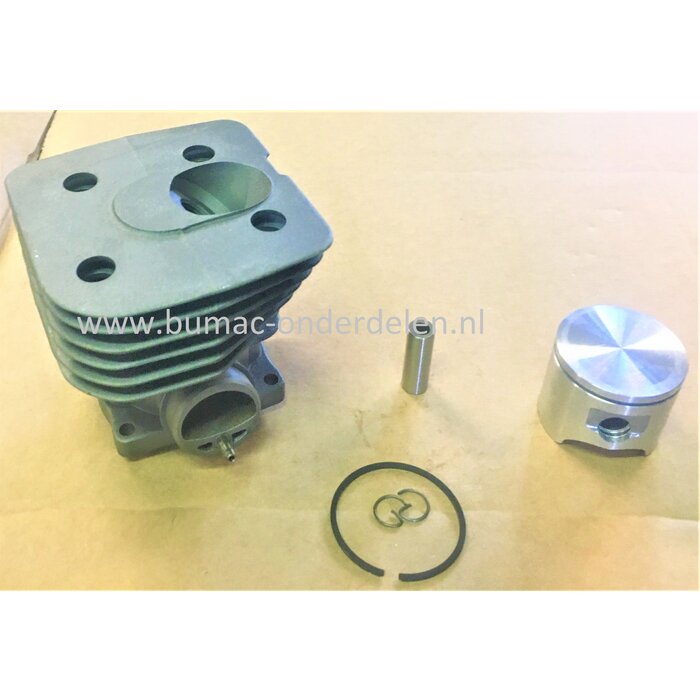 Cilinderset Ø 42 mm voor Husqvarna 343/F/FR/FRM/R, 345FX/FXT/R/RX, Jonsered BC2145, CC2145, FC2145/S/W Bosmaaier, Bermmaaier, Motorzeis, Cylinder Compleet met Zuiger, Zuigerveer, Pistonpen, Borgclips voor Electrolux Trimmer, onderdeel