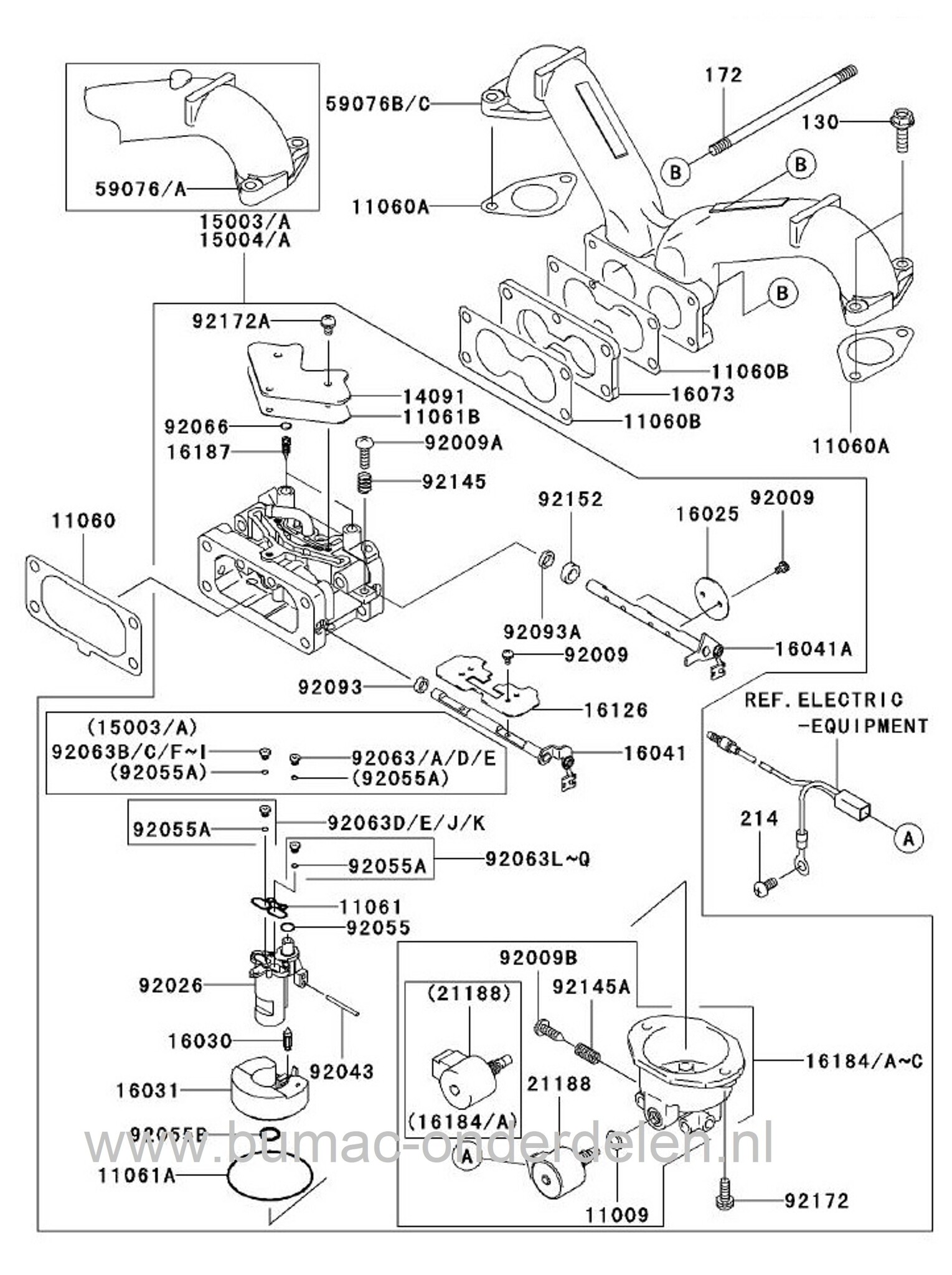 Dichting voor Kawasaki motoren met verticale krukas FH601V, FH641V, FH661V, FH680V op Zitmaaiers, Frontmaaiers, Tuintrekkers, Pakking, Inlaatpakking