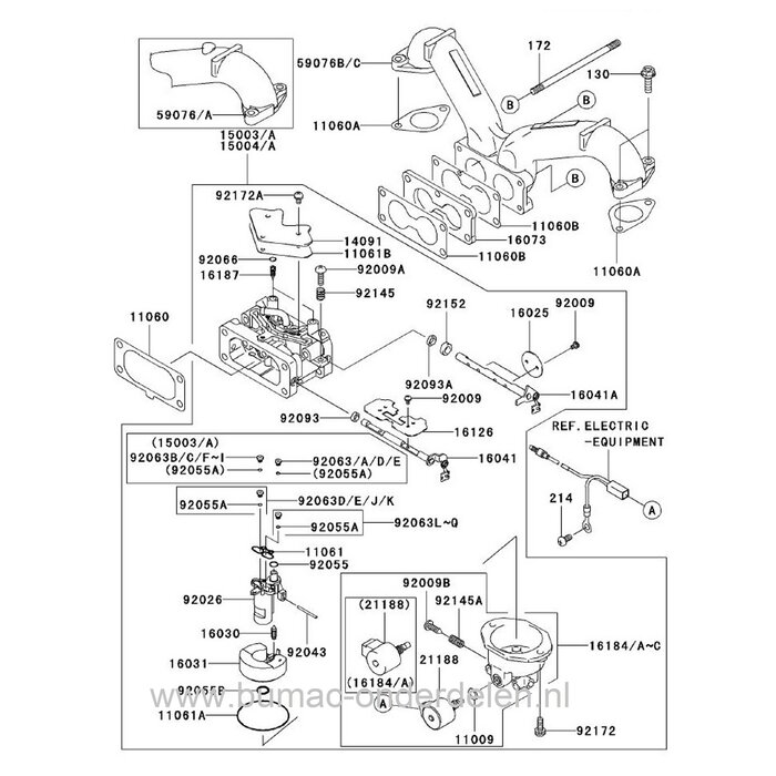 Vlotterbakpakking voor Kawasaki motoren met verticale krukas FH601V, FH641V, FH661V, FH680V op Zitmaaiers, Frontmaaiers, Tuintrekkers, Dichting carburateur onderdeel