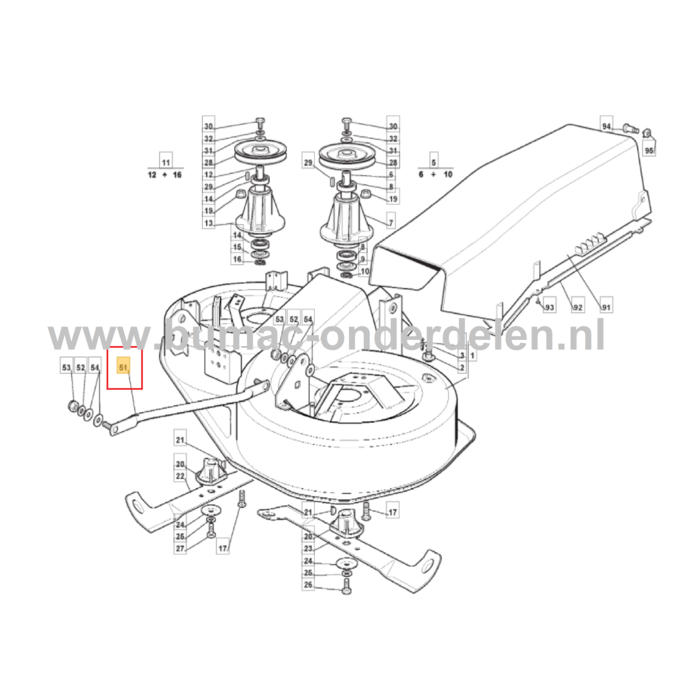 Stang voor Maaidek Ophanging voor Castelgarden, Mountfield, Stiga, Alpina 1436H, 1438M, 1540H, 1640H, 1740 Twin, AT102HWA, BT102B, CM7216H, CT135/92H, ESTATE4102H, ET13/92H, GT13/98, IMOLA2B, MT545L, PT140, PTX170, SKIPPER98K, XJ145 Zitmaaiers, Grasmaaier