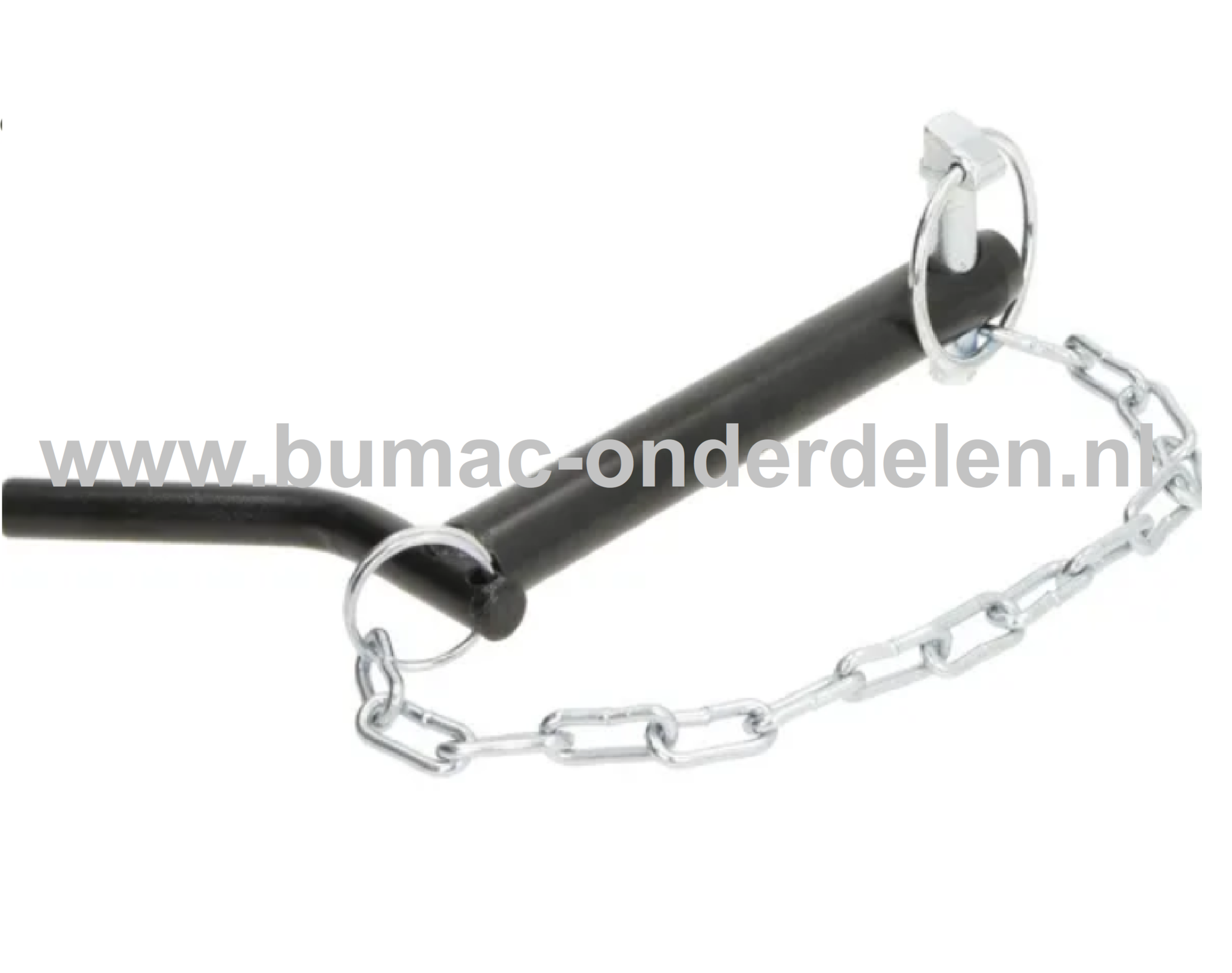 Trekhaak met Greep 19x130 mm Door de greep die de pen heeft id deze makkelijk verwijderen aan de pen zit een ketting met daar aan een borgpen, Zitmaaiers, Frontmaaiers, Kunstmeststrooier, Aanhanger, Trekker, Beluchter, Ontmosser, Shovel